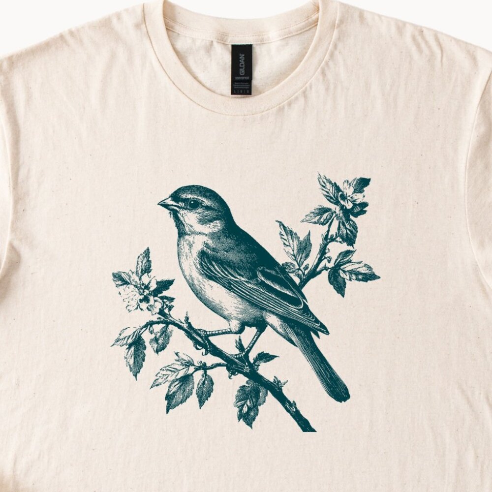 Bird Shirt Tshirt Vintage Inspired Illustrated Bird Unisex Retro Classic Antique